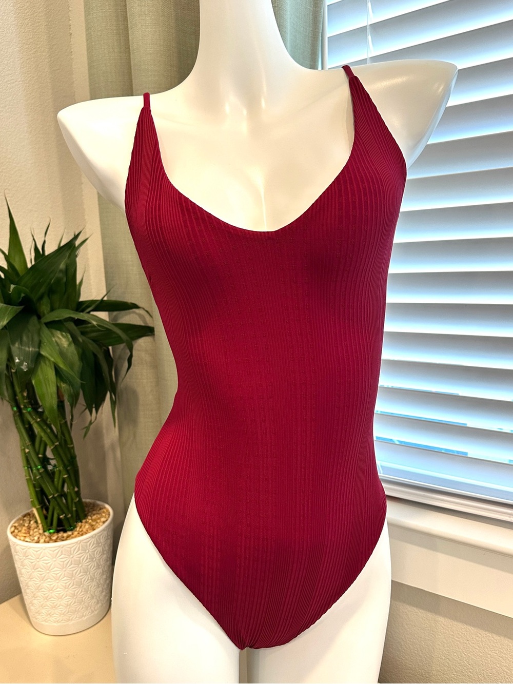 L*Space Pointelle Gianna One-Piece Swimsuit in cabernet red - Picture 3 of 10